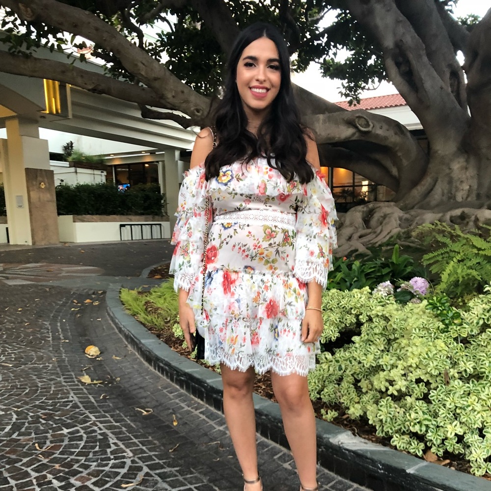 Off shoulder chiffon Alice and Olivia dress